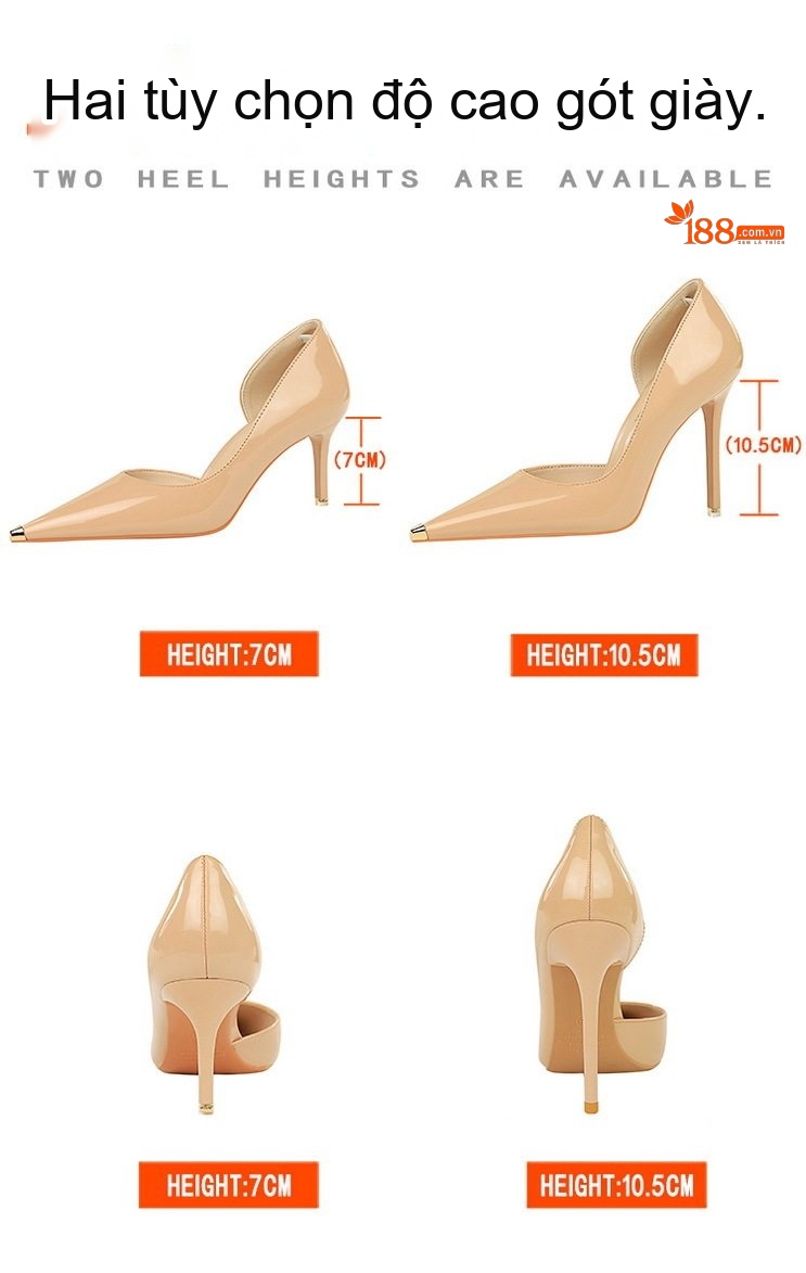 Giày Cao Gót Nữ Da Bóng Hở Bên Chiều Cao Đế Khoảng 8cm Màu Cam, Kem, Đen, Trắng... chi tiết 2