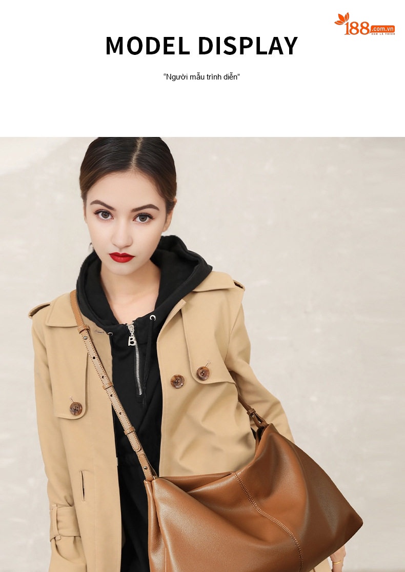 Túi Tote Da Bò Đeo Vai/Xách Tay Phong Cách Thời Trang Thu Đông, Túi Lớn Đựng Đồ Màu Nâu, Đen chi tiết 14