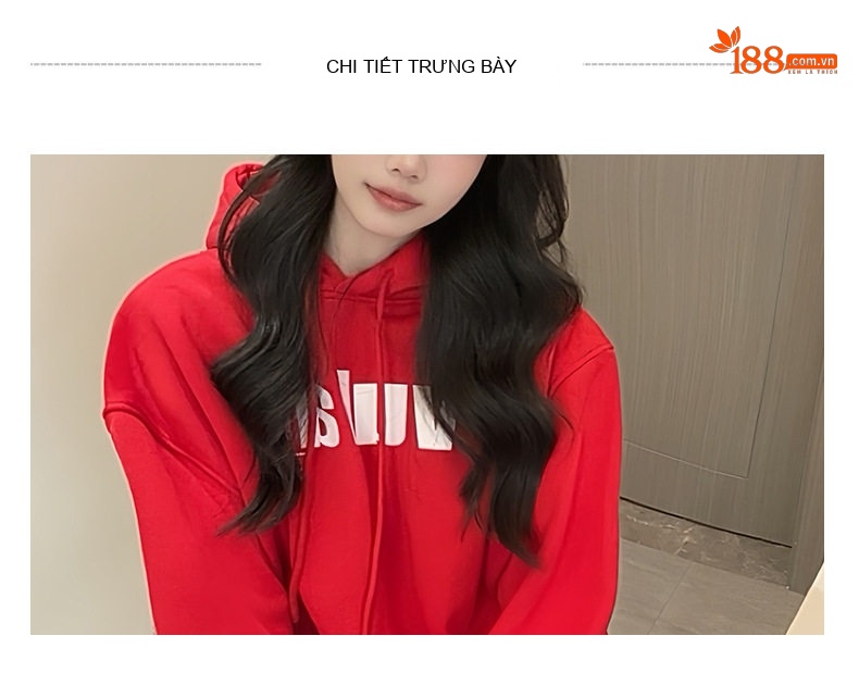 Bộ Đồ Nỉ Hoodie Nữ Phong Cách Tiểu Thư Thời Trang Trẻ Trung Lót Lông Màu Đỏ chi tiết 3