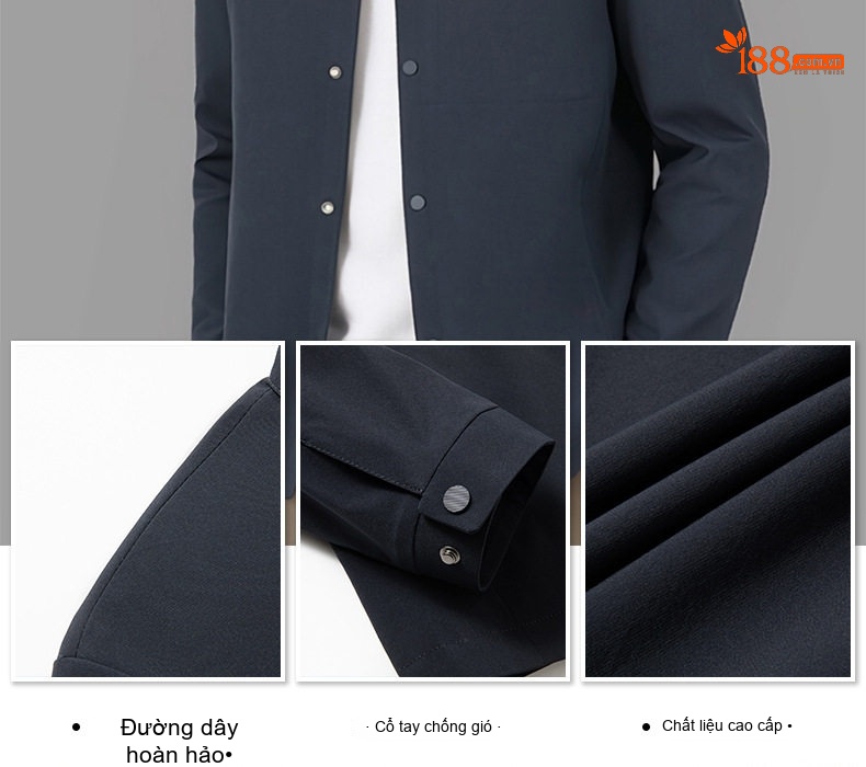 Áo Khoác Jacket Nam Cổ Bẻ Phong Cách Tối Giản Thoáng Khí Màu Xanh Navy chi tiết 3