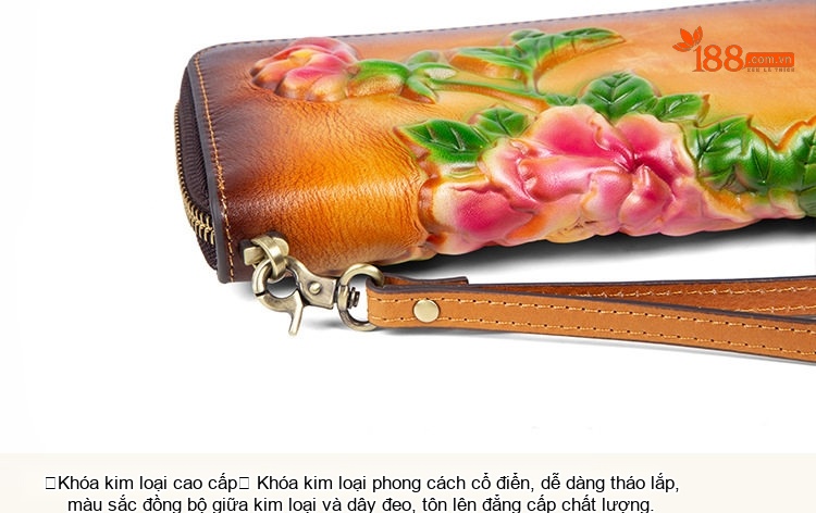 Ví Nữ Da Bò Dáng Dài Khóa Kéo Phong Cách Cổ Điển Màu Nâu, Xanh Navy chi tiết 17