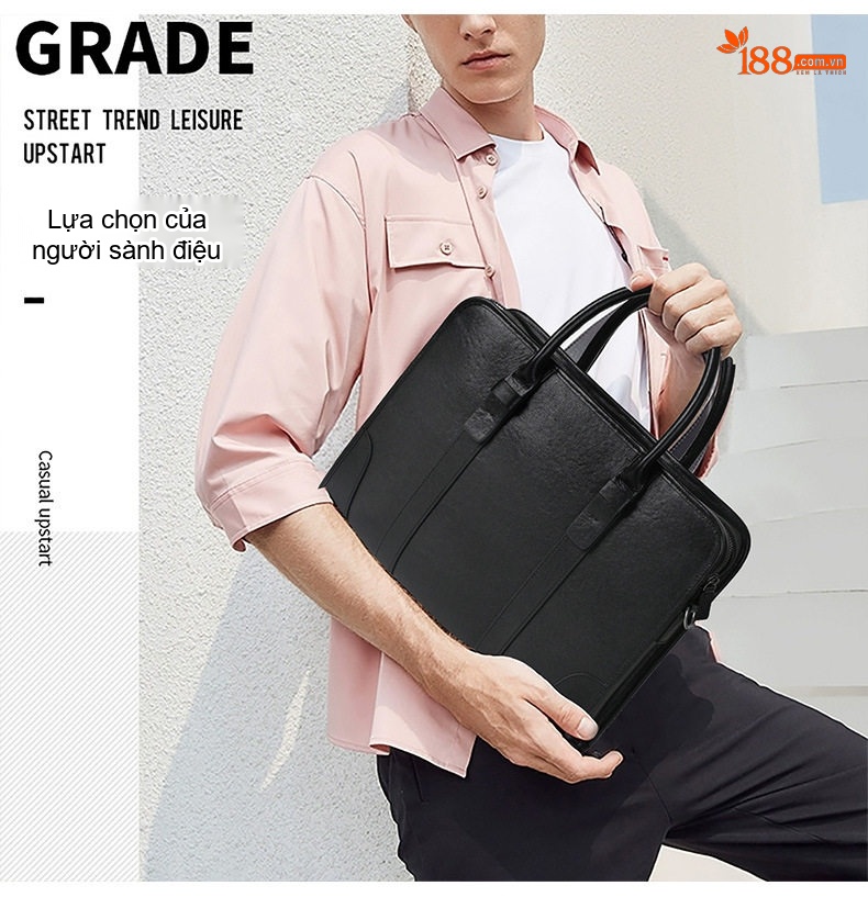 Cặp Túi Xách Tay Nam Phong Cách Cổ Điển Da Bò Công Sở Đựng Laptop Màu Đen chi tiết 9