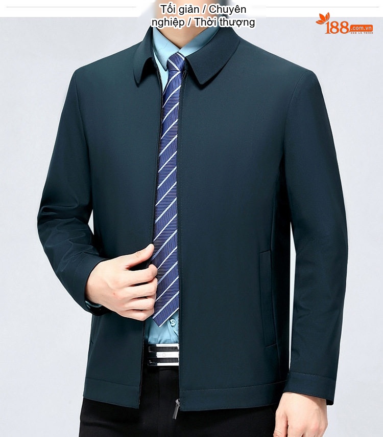 Áo Khoác Nam Cổ Bẻ Khóa Kéo Dáng Suông Rộng Vải Dệt Màu Xanh Navy, Đỏ Rượu, Be, Xanh Đen, Xám... chi tiết 27