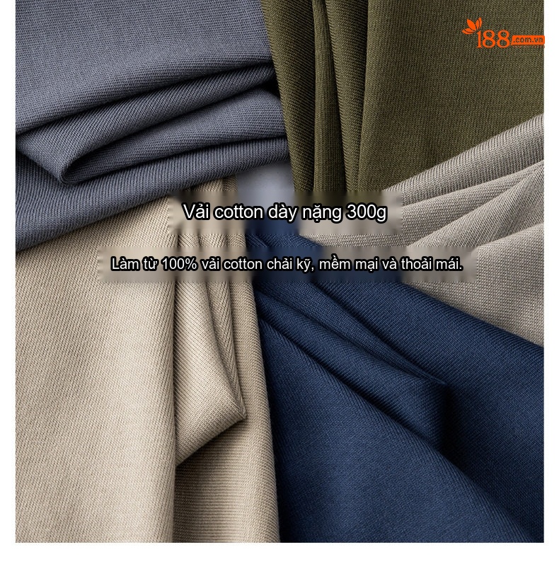 Áo Thun Tay Dài Nam Cotton 300g Cổ Tròn Màu Nâu, Xám, Trắng, Đen... chi tiết 3