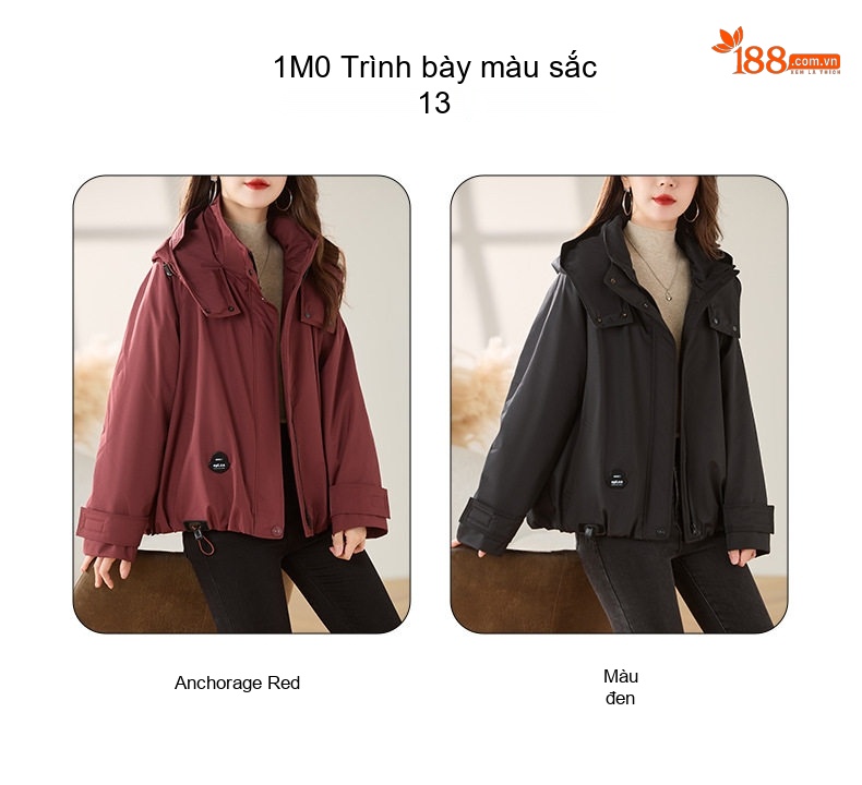 Áo Khoác Phao Nữ Ngắn Tay Dáng Nhỏ Gọn Trẻ Trung Ấm Áp Màu Đỏ Rượu Vang, Đen chi tiết 9