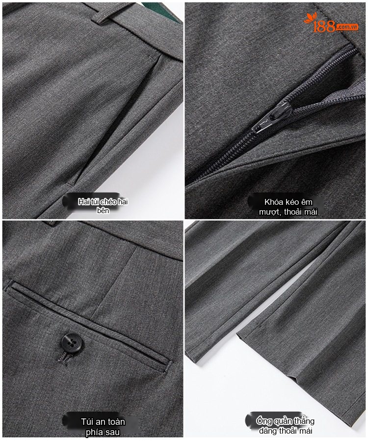 Quần Âu Nam Dáng Slimfit Vải Co Giãn Chống Nhăn Màu Đen, Xám, Xanh Navy chi tiết 11