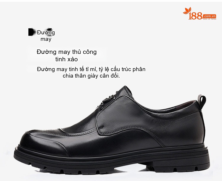 Giày Tây Buộc Dây Nam Da Bò Chiều Cao Đế Khoảng 3cm Màu Đen chi tiết 17