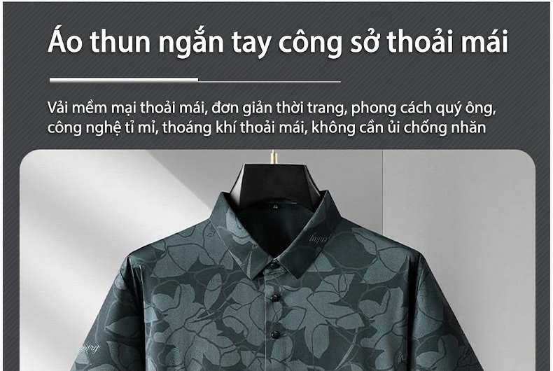 Áo Polo Nam Tay Ngắn In Họa Tiết Cổ Bẻ Thoáng Mát chi tiết 1