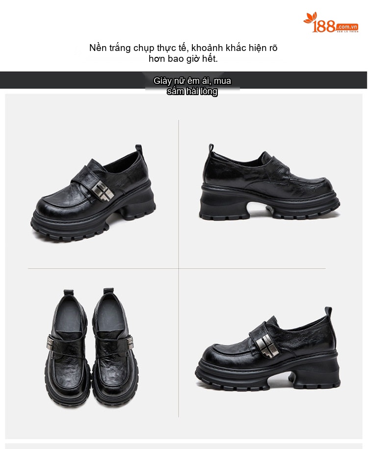 Giày Loafer Nữ Da Mờ Đế Bánh Mì Chiều Cao Đế Khoảng 5cm Màu Đen, Nâu chi tiết 17