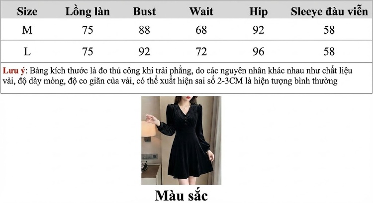 Đầm Nhung Ngắn Chữ A Cổ Chữ V Tay Dài Ôm Dáng Màu Đen chi tiết 6