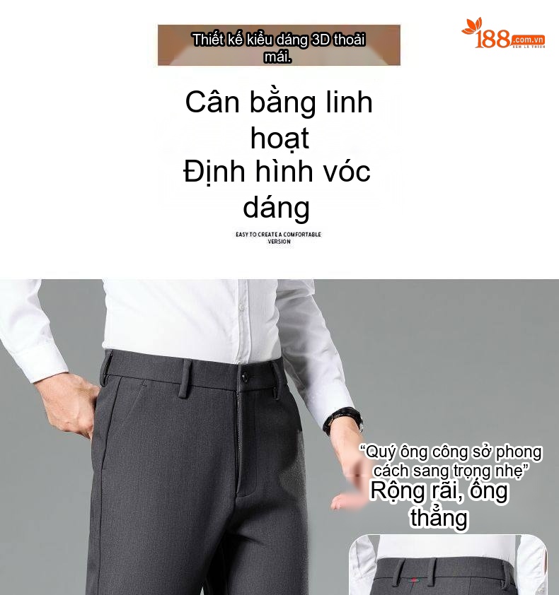 Quần Tây Nam Ống Đứng Rộng Vừa Vải Pha Len và Tơ Tằm Cao Cấp Màu Đen, Xám chi tiết 6