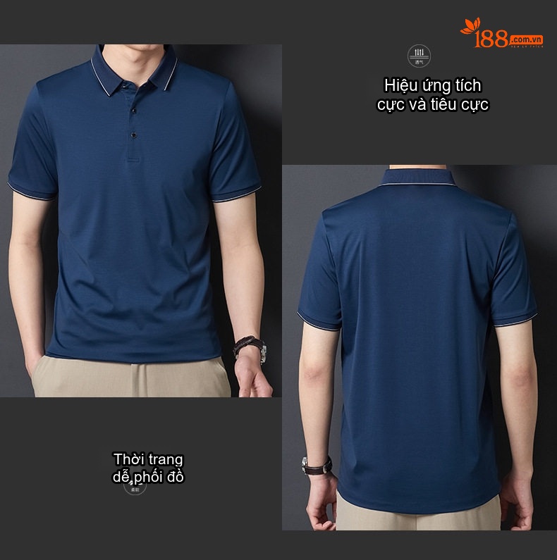 Áo Thun Polo Nam Tay Ngắn Lụa Tằm Cao Cấp Form Rộng Chống Nhăn Màu Tím, Xanh Navy chi tiết 12