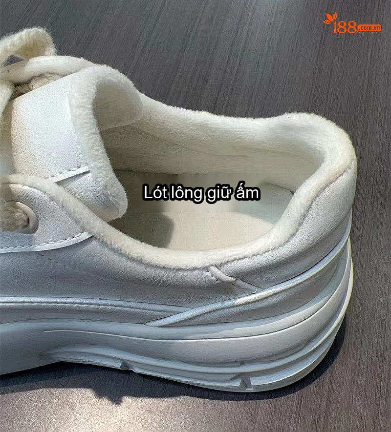 Giày Thể Thao Nữ Da Bò Đế Bằng Chiều Cao Đế Khoảng 4cm Màu Trắng, Be chi tiết 8