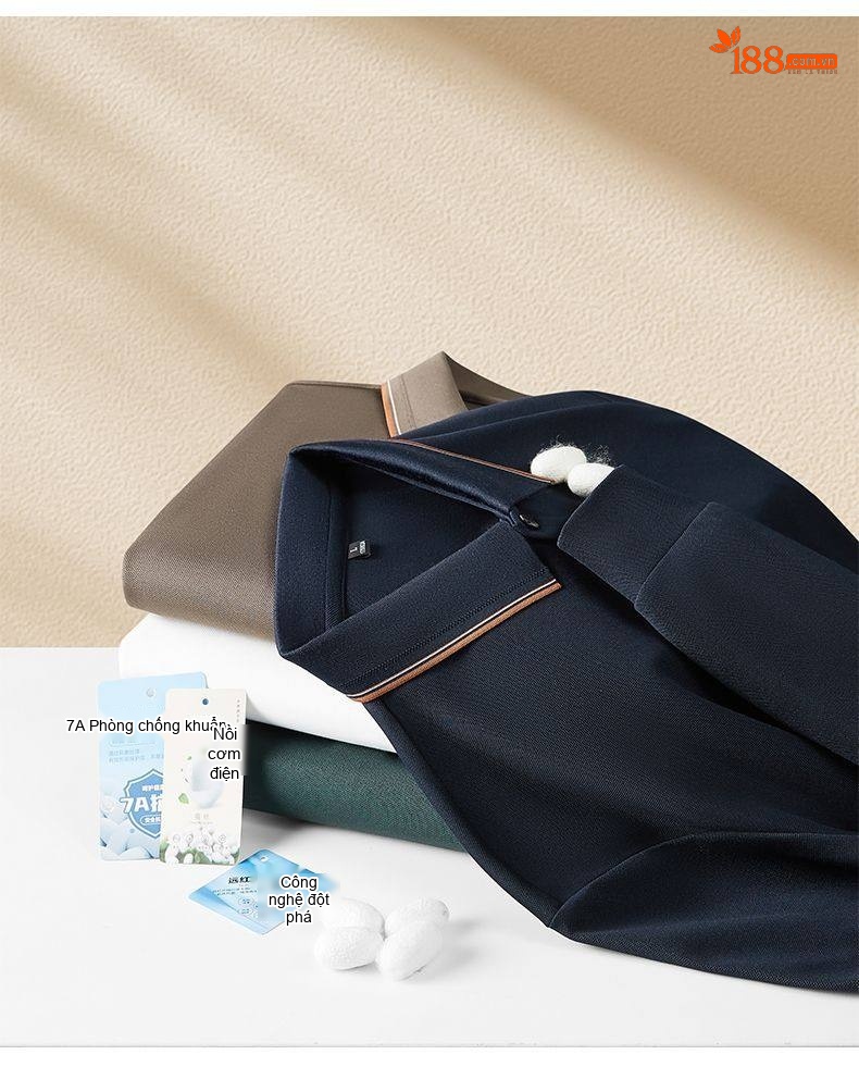 Áo Polo Nam Dài Tay 【含桑蚕丝】Cotton Cổ Bẻ Màu Trắng, Đen, Xanh, Nâu... chi tiết 19