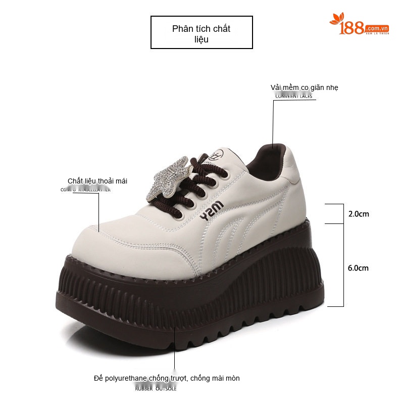 Giày Loafer Nữ Đế Bánh Mì Chiều Cao Đế 8cm Đính Đá Thời Trang Màu Đen, Trắng chi tiết 3