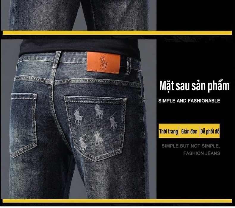 Quần Jean Dài Nam Ống Rộng Màu Xanh Lam Nhạt chi tiết 7