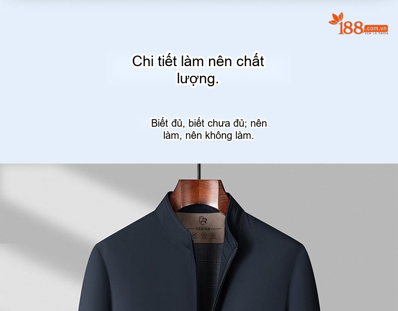 Áo Khoác Bomber Nam Cổ Trụ Dáng Ôm Vừa Vặn Màu Xanh Navy chi tiết 3