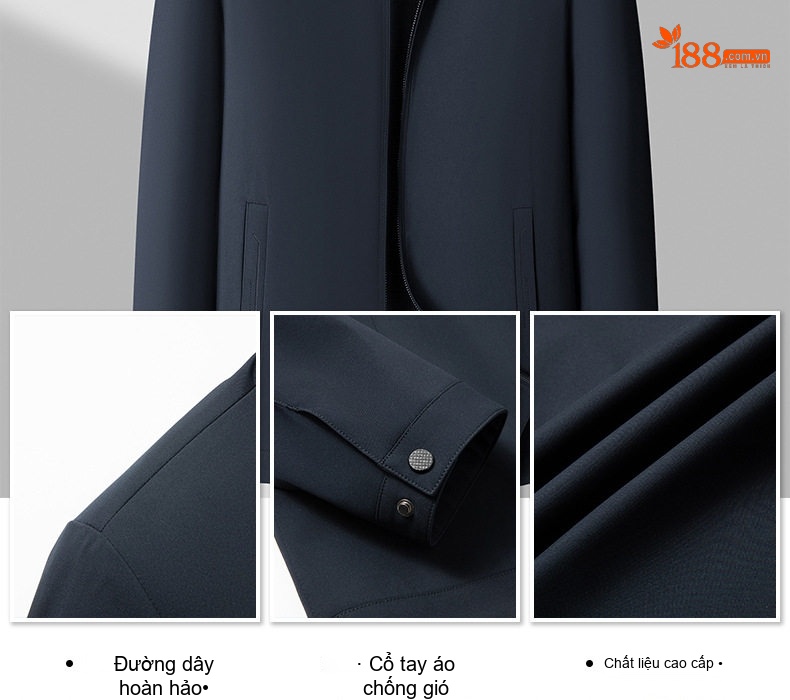 Áo Khoác Bomber Nam Cổ Trụ Dáng Ôm Vừa Vặn Màu Xanh Navy chi tiết 4