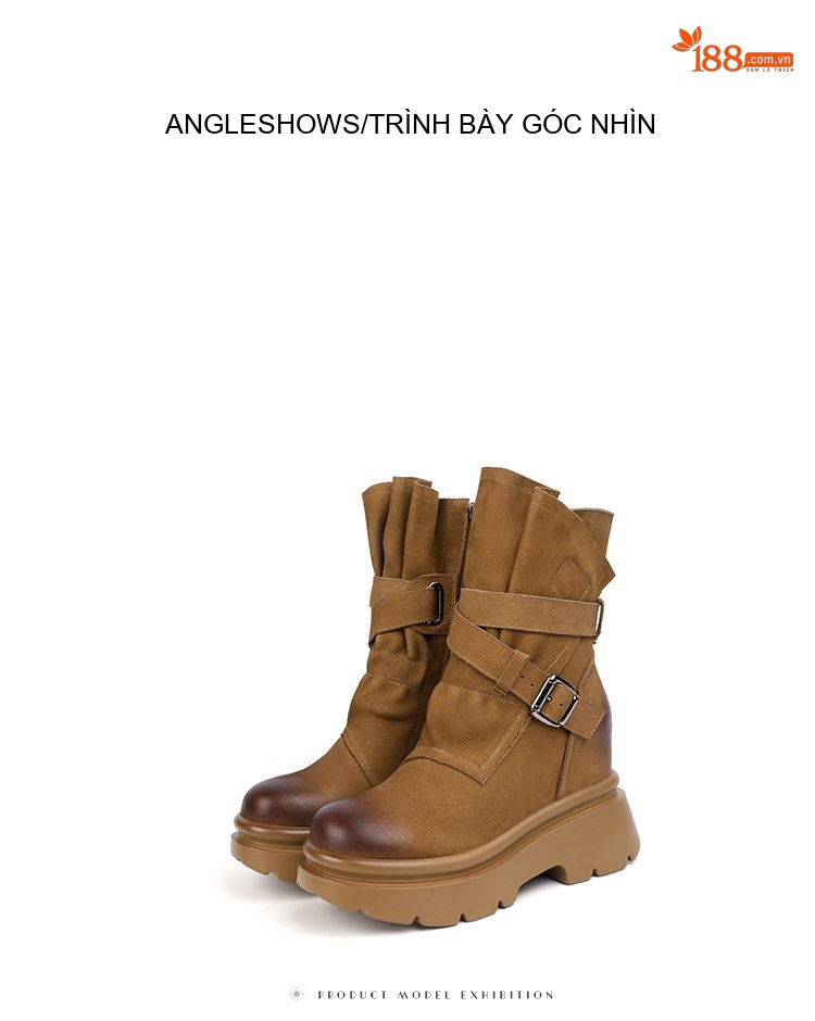 Boot Nữ Cổ Ngắn Khóa Kéo Bên Hông Phong Cách Retro Anh Quốc Chiều Cao Đế Khoảng 10cm Màu Nâu, Đen chi tiết 14