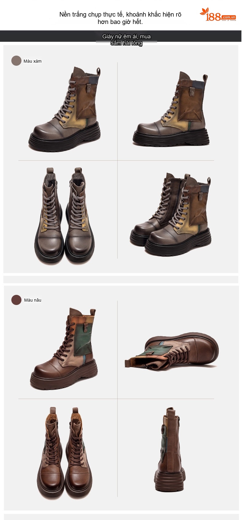 Boot Nữ Cổ Cao Đế Dày Phong Cách Retro Chiều Cao Đế Khoảng 5cm Màu Nâu, Xám, Vàng, Xanh Lá... chi tiết 14