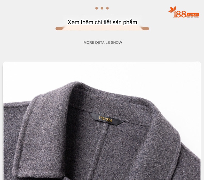 Áo Khoác Dạ Nam 100% Lông Cừu Cổ Bẻ Dáng Dài Dáng Vừa Màu Xám, Đen chi tiết 18