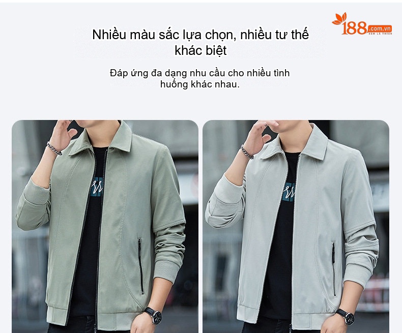 Áo Khoác Nam Cổ Bẻ Khóa Kéo Phong Cách Thanh Lịch Màu Đen, Xám chi tiết 4