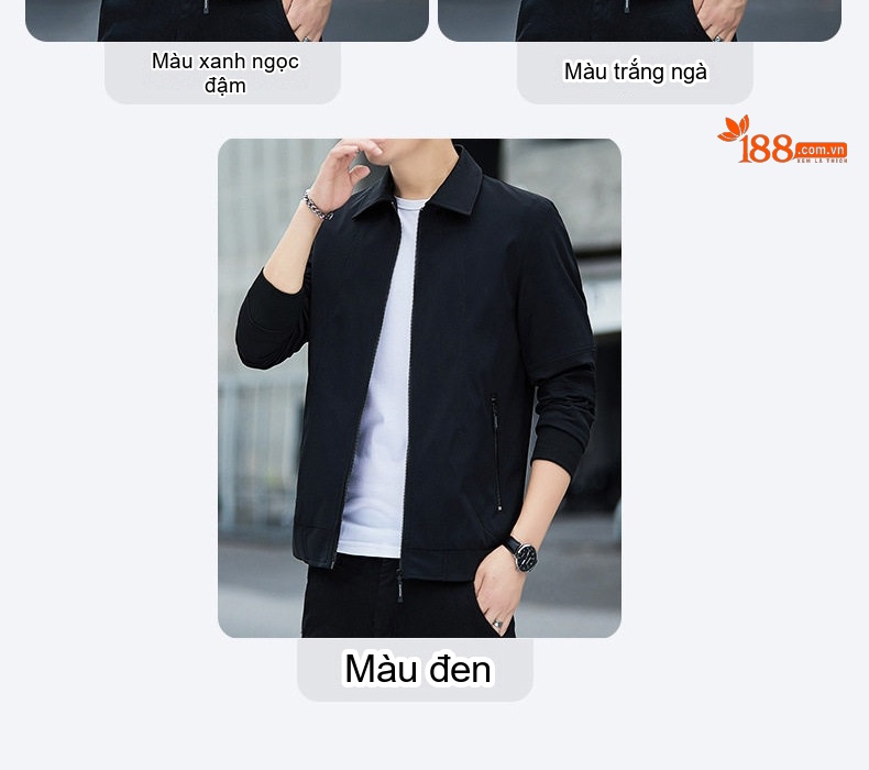 Áo Khoác Nam Cổ Bẻ Khóa Kéo Phong Cách Thanh Lịch Màu Đen, Xám chi tiết 5
