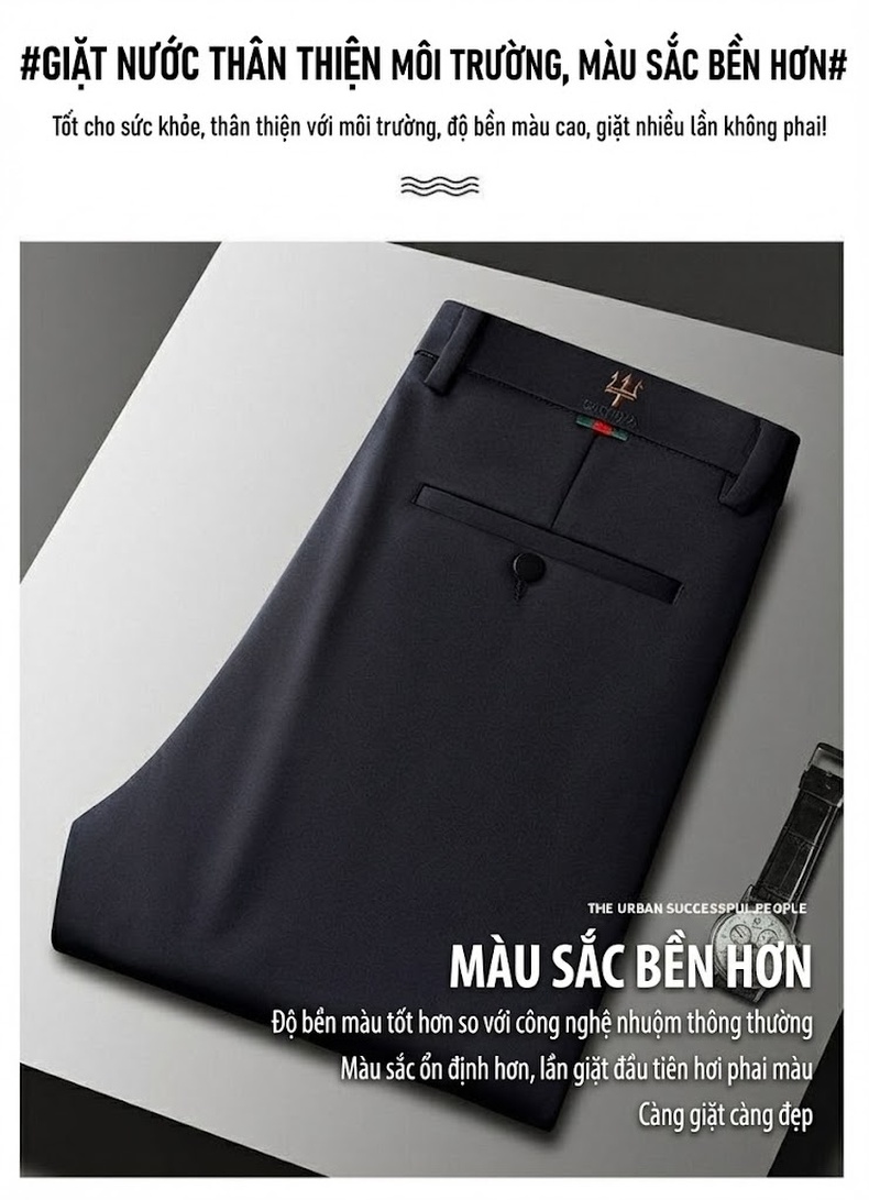Quần Tây Nam Ống Đứng Lụa Tằm Cao Cấp Co Giãn Màu Đen, Xanh Navy chi tiết 15