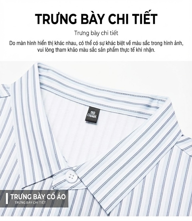 Áo Sơ Mi Nam Tay Ngắn Lụa Tằm Cao Cấp Họa Tiết Kẻ Sọc Màu Trắng, Xanh chi tiết 18