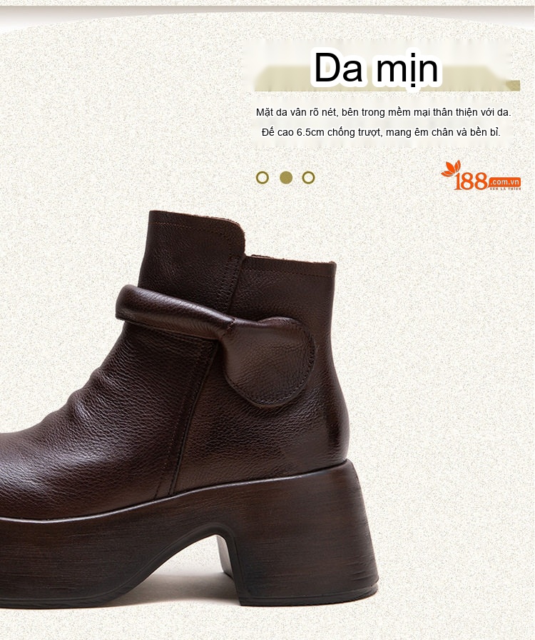 Boot Martin Nữ Da Bò Đế Dày Chiều Cao Đế Khoảng 7cm Màu Đen, Nâu chi tiết 4