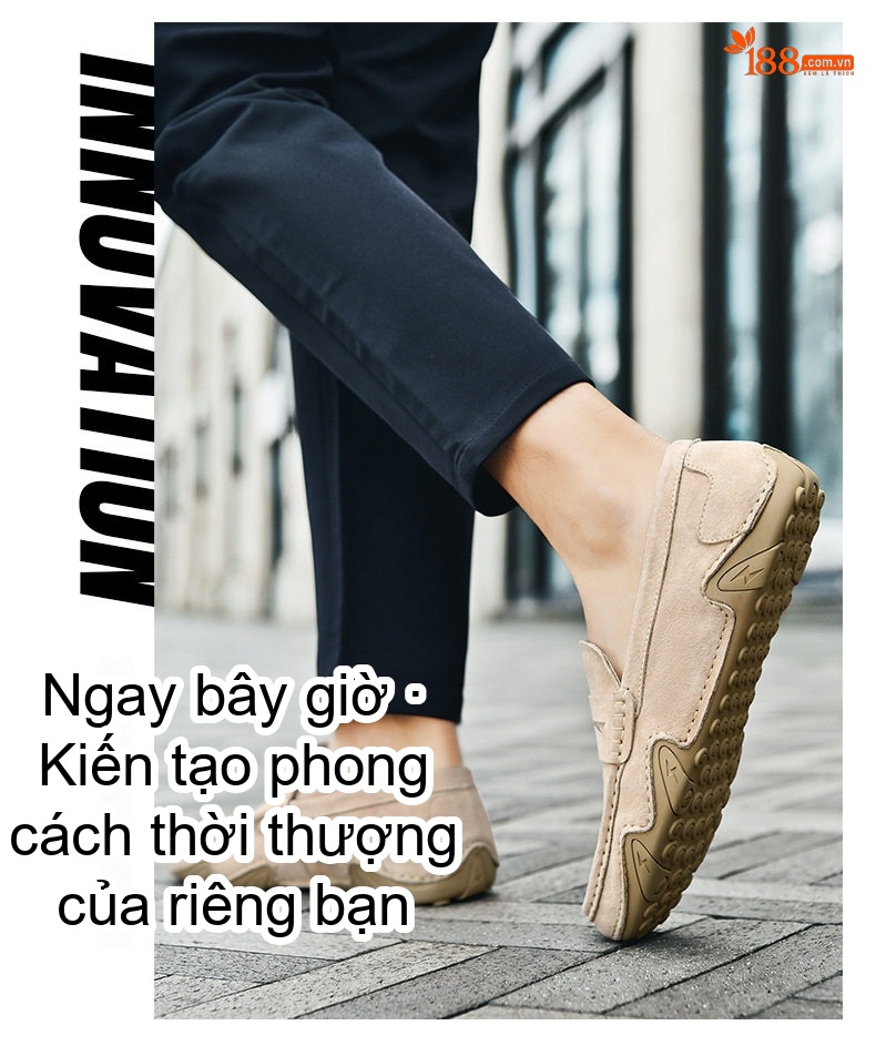 Giày Lười Nam Da Thật Lộn Chiều Cao Đế Khoảng 2cm Màu Xám, Kem, Đen chi tiết 16
