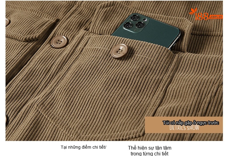 Áo Khoác Cotton Lông Cừu Nam Dáng Rộng Có Cổ Màu Nâu, Xanh Rêu, Đen chi tiết 34