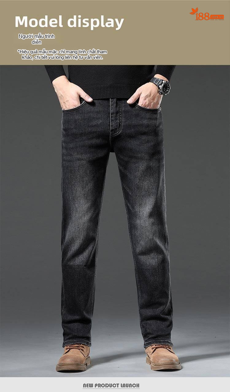 Quần Jean Nam Ống Đứng Co Giãn Vừa Vặn Phong Cách Retro Màu Xanh Denim chi tiết 40