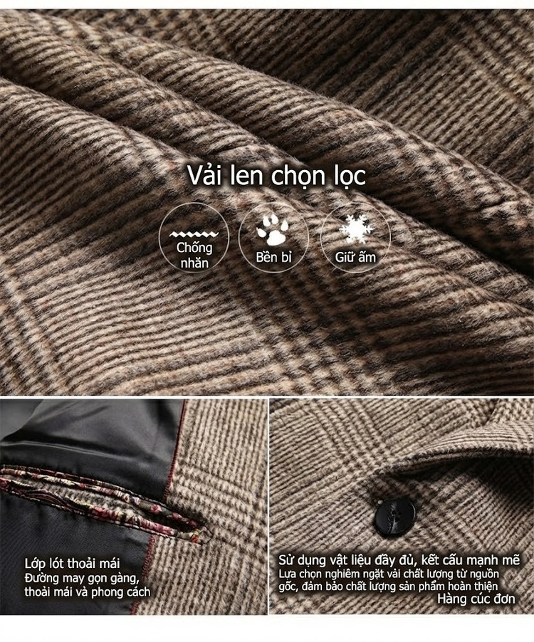 Áo Vest Nam Lông Cừu Kẻ Ô Kiểu Âu Thu Đông Màu Nâu, Xám chi tiết 25