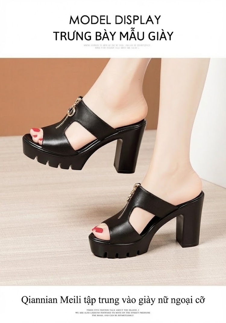 Dép Sục Nữ Hở Mũi Quai Ngang Da Bóng Chiều Cao Đế Khoảng 8cm Màu Đen, Trắng, Đỏ, Bạc... chi tiết 10