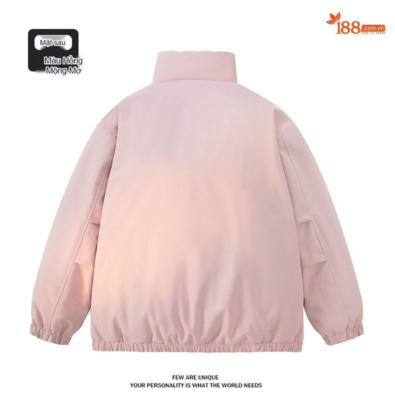 Áo Khoác Bông Lót Dày Cổ Trụ Có Logo Cotton Nam Nữ Unisex Màu Trắng, Đen, Vàng, Hồng chi tiết 13