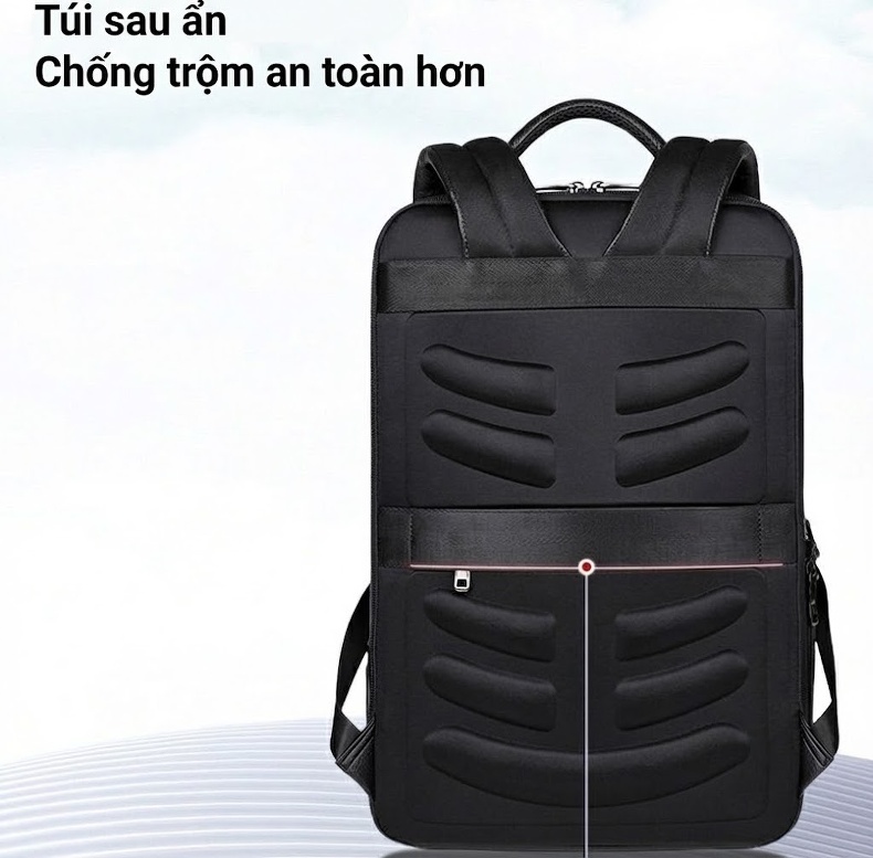 Balo Da Thật Nam Đa Năng USB Công Sở Thời Trang Dung Tích Lớn Màu Đen chi tiết 21