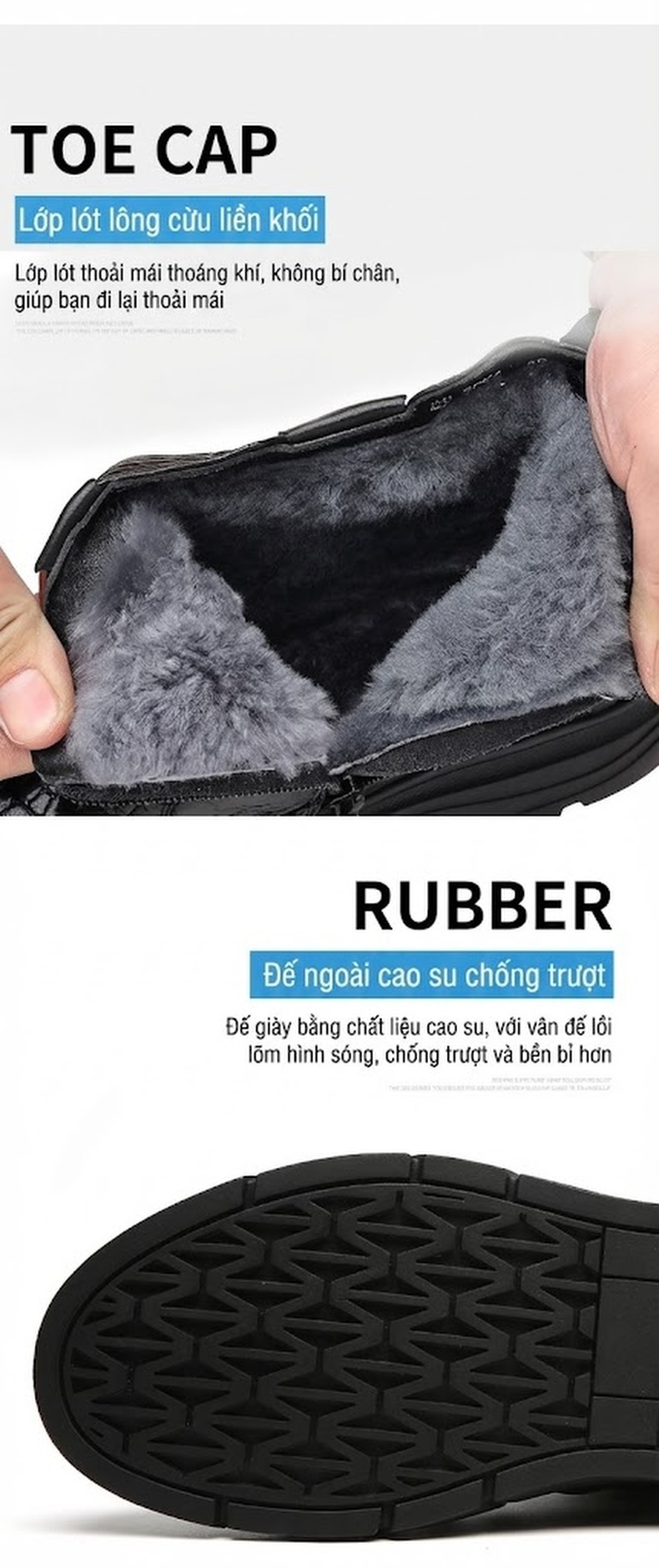 Boot Nam Da Thật Cao Cổ Lót Lông Cừu Giữ Ấm Chiều Cao Đế Khoảng 4cm Màu Đen, Nâu chi tiết 12