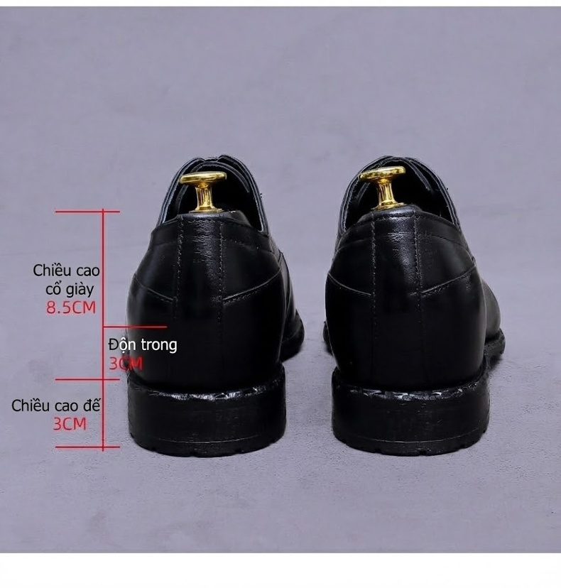 Giày Tây Buộc Dây Nam Da Bò Chiều Cao Đế 6cm Màu Đen, Nâu chi tiết 18