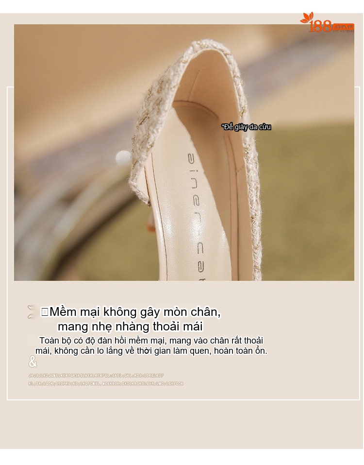 Giày Cao Gót Nữ Da Cừu Mũi Nhọn Hở Bên Chiều Cao Đế Khoảng 7cm Màu Đen, Kem chi tiết 8