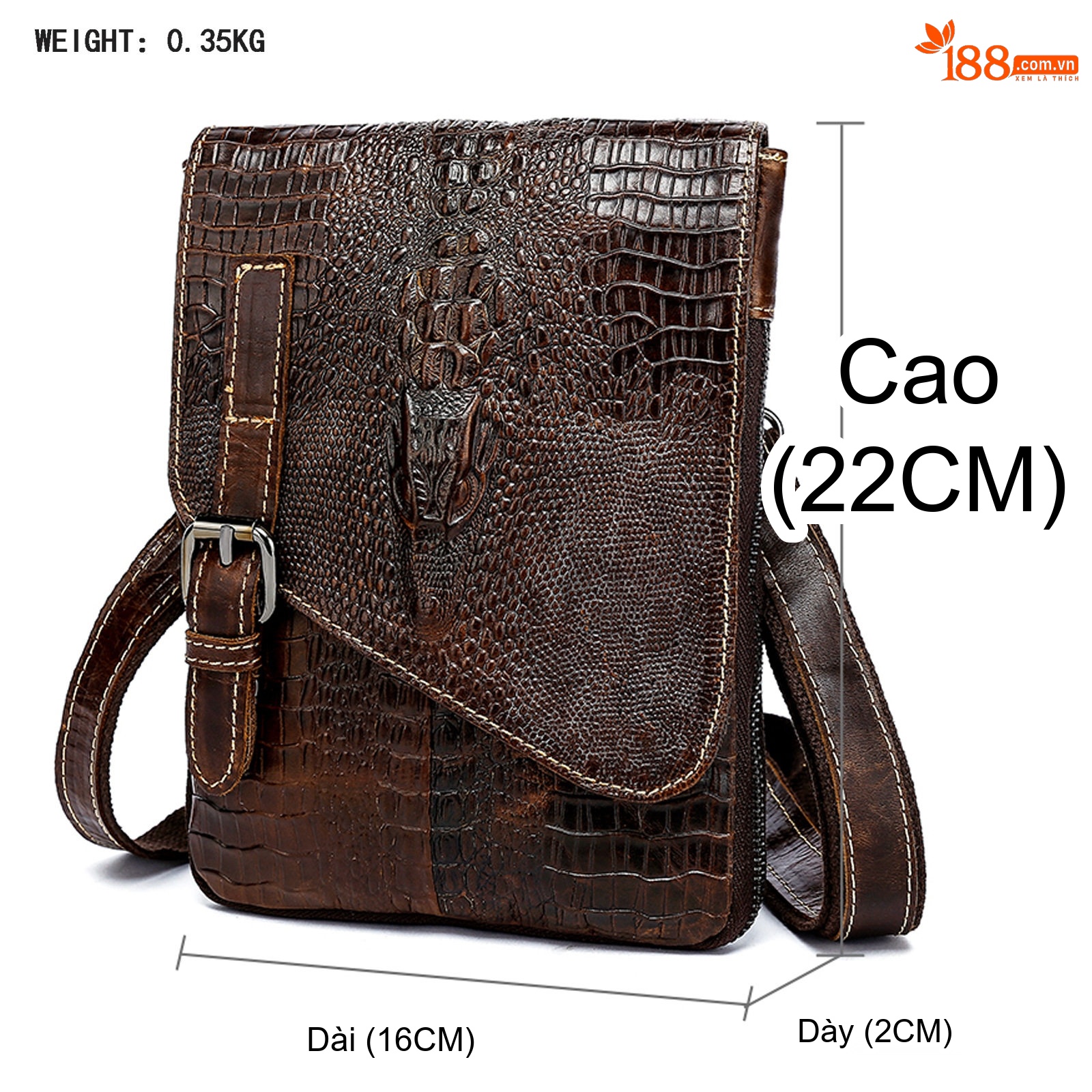 Túi Đeo Chéo Nam Vân Cá Sấu Da Thật Mini Đa Năng Màu Nâu, Đen