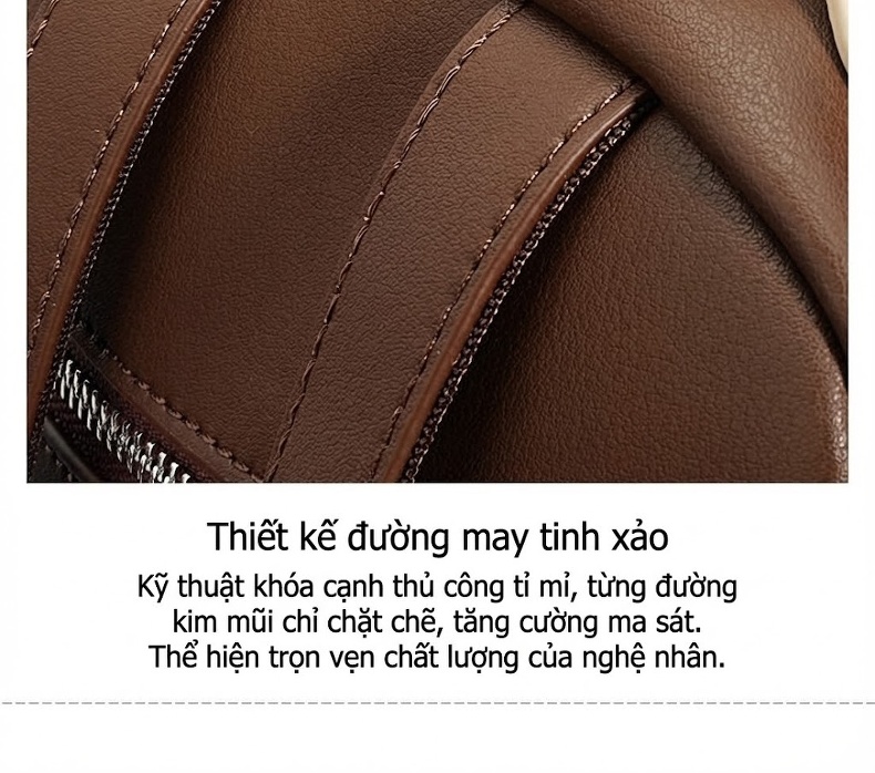 Balo Mini Da Bò Nữ Phối Màu Cổ Điển Đeo Vai Du Lịch Màu Nâu, Kem chi tiết 13