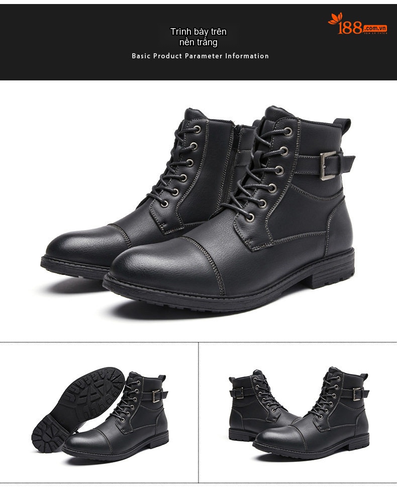 Giày Boot Công Sở Nam Cổ Cao Da Bóng Buộc Dây Khóa Bên Chiều Cao Đế Khoảng 3cm Màu Đen, Xám, Xanh Navy, Kem chi tiết 30