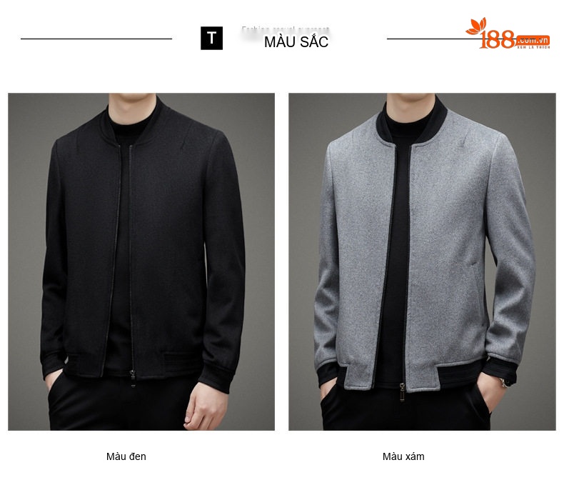 Áo Khoác Bomber Nam Cổ Trụ Chất Liệu Lông Cừu Màu Đen, Xám chi tiết 9