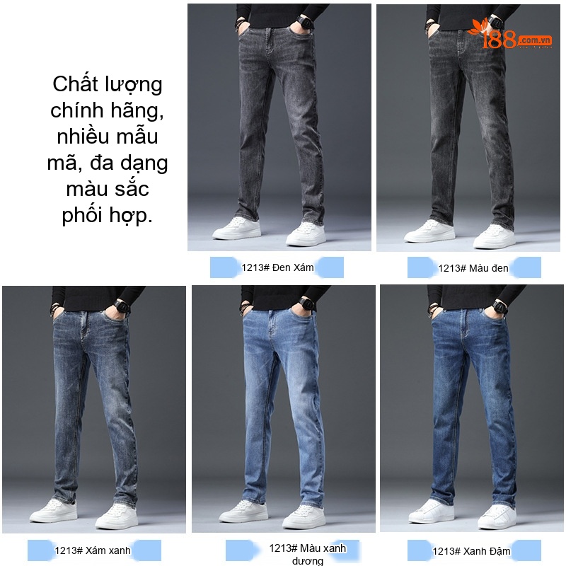 Quần Jean Nam Dáng Suông Co Giãn Thoải Mái Phong Cách Casual Màu Xanh Đen, Xanh chi tiết 3