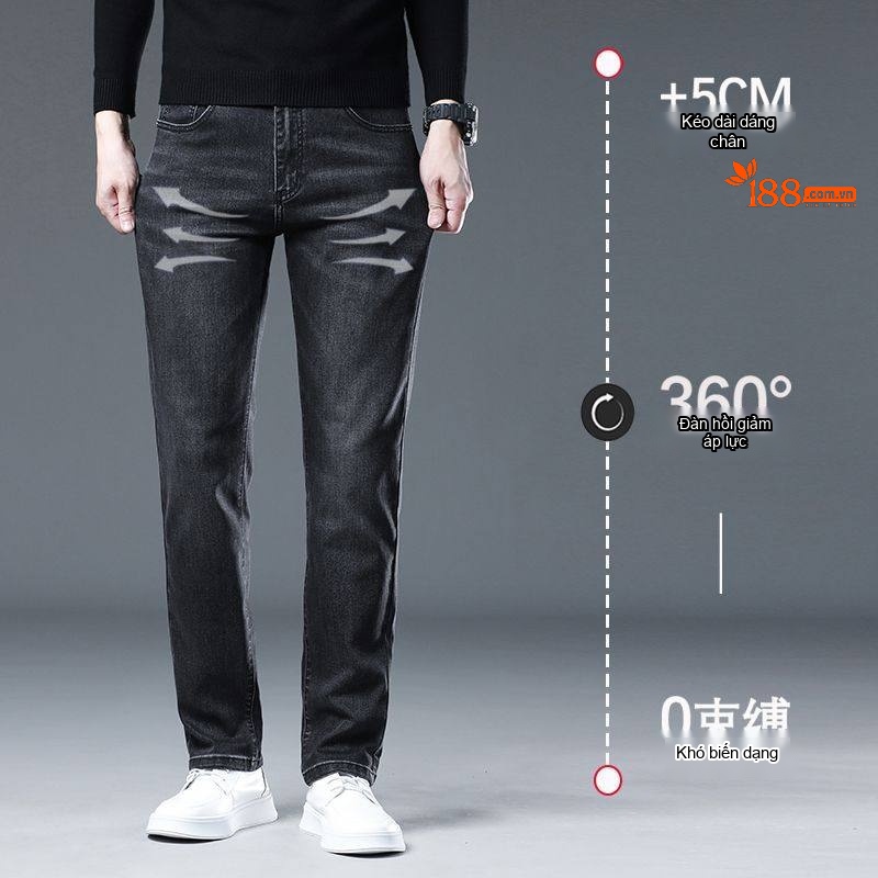 Quần Jean Nam Dáng Suông Vải Cotton Co Giãn Màu Đen Khói