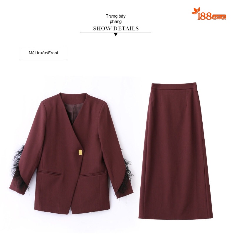 Set Áo Blazer Tay Lông và Chân Váy Nữ Phong Cách Hàn Quốc Màu Đỏ Rượu Vang, Đen chi tiết 31
