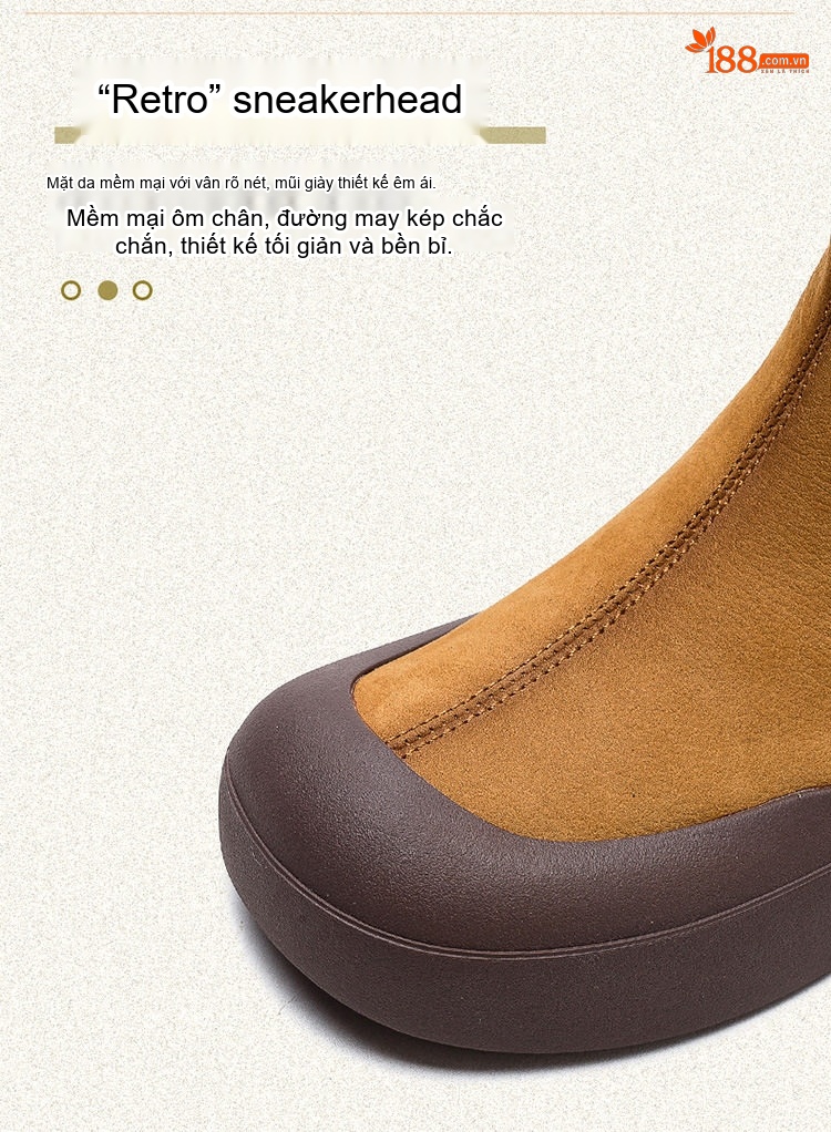 Boot Nữ Da Lộn Đế Dày Khóa Kéo Bên Hông Phong Cách Retro Chiều Cao Đế Khoảng 3cm Màu Đỏ Rượu, Vàng chi tiết 5