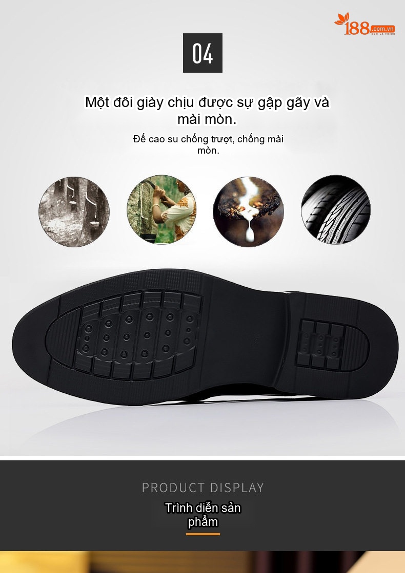 Giày Tây Buộc Dây Nam Da Bóng Chiều Cao Đế 6cm Màu Đen chi tiết 9
