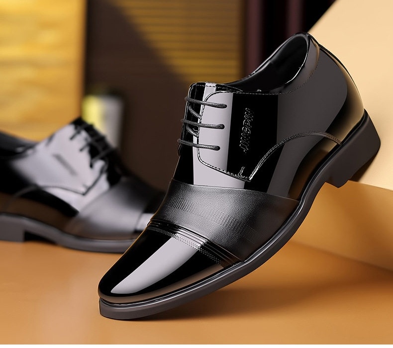 Giày Tây Buộc Dây Nam Da Bóng Chiều Cao Đế 6cm Màu Đen chi tiết 10